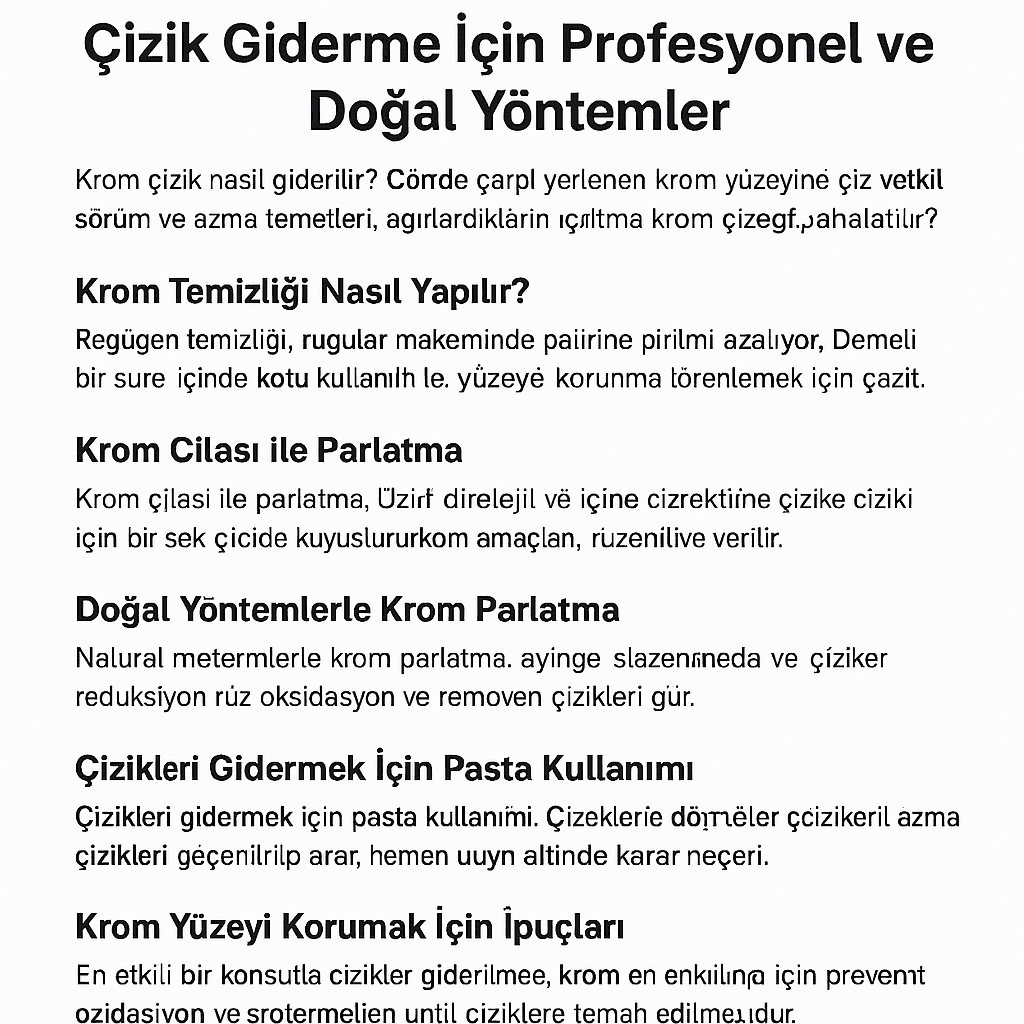 Krom Nasıl Parlatılır? Çizik Giderme İçin Profesyonel ve Doğal Yöntemler 8 Krom parlatma ve çizik giderme yöntemlerini gösteren infografik