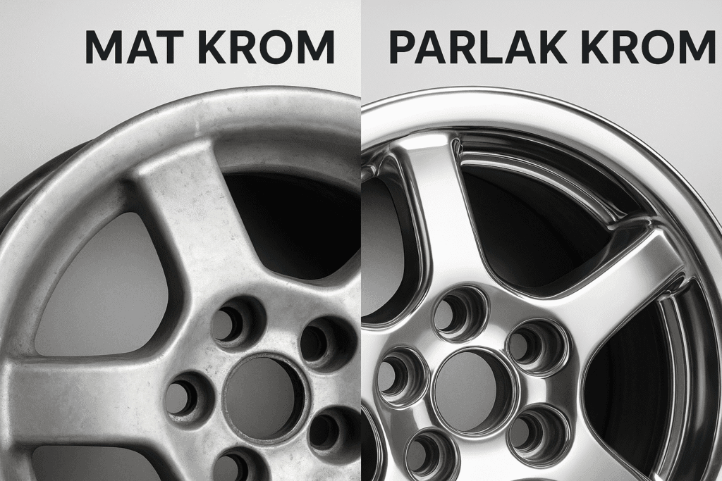 Krom Nasıl Parlatılır? Çizik Giderme İçin Profesyonel ve Doğal Yöntemler 2 Mat krom ile parlatılmış krom jant karşılaştırması öncesi sonrası