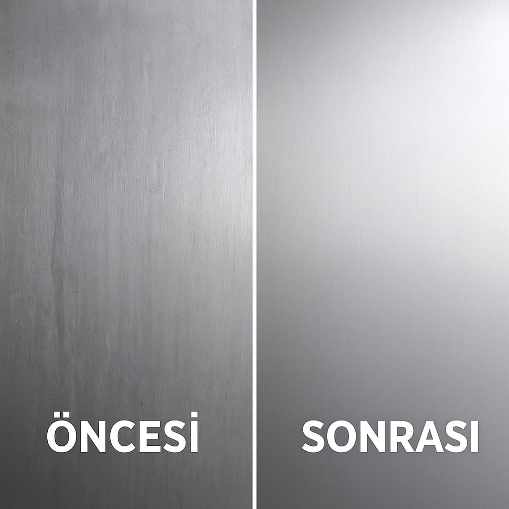 Paslanmaz çelik öncesi sonrası parlaklık farkı